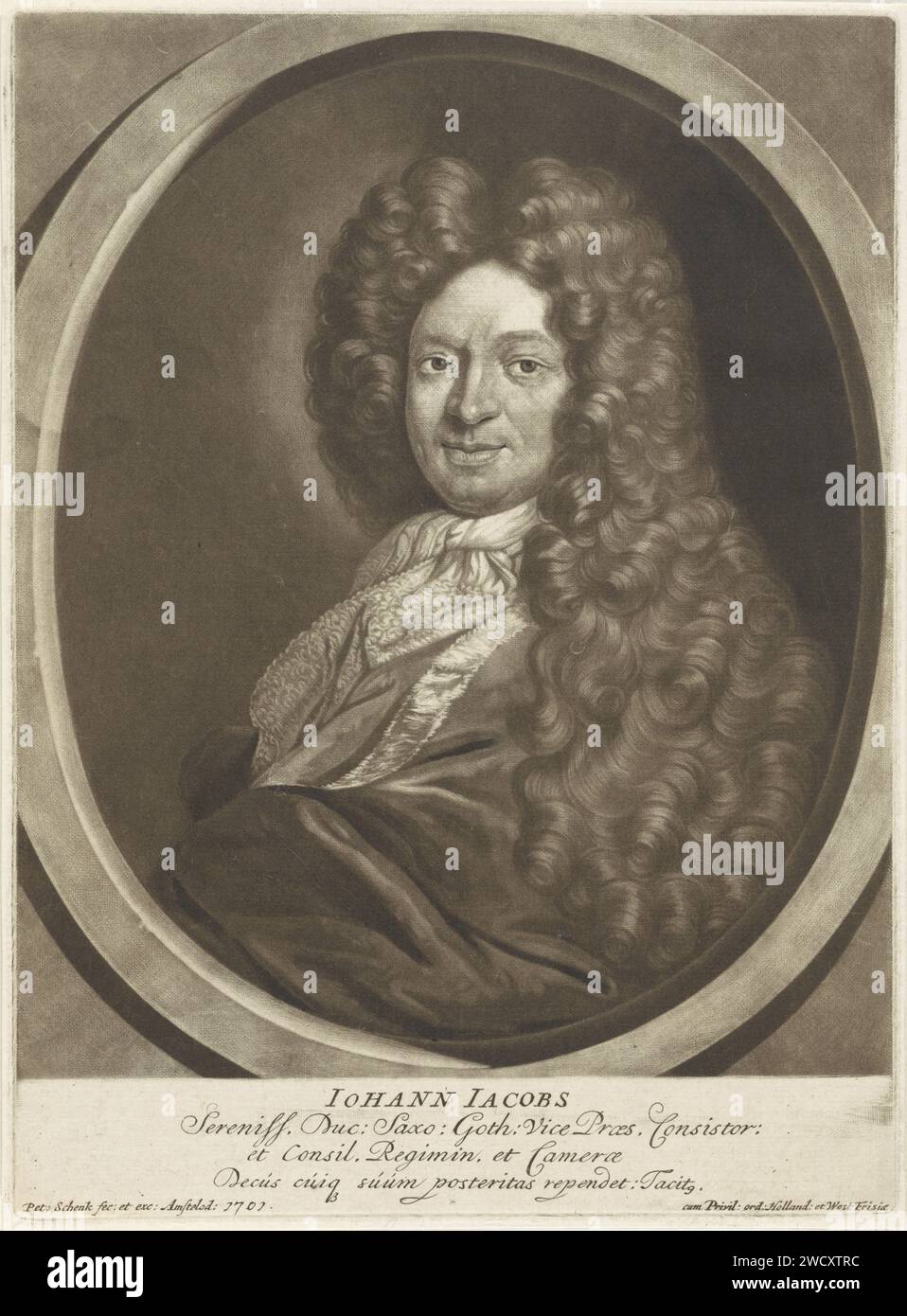 Ritratto di Johann Jacobs, Pieter Schenk (i), 1701 stampa Amsterdam carta incisione parrucca Foto Stock