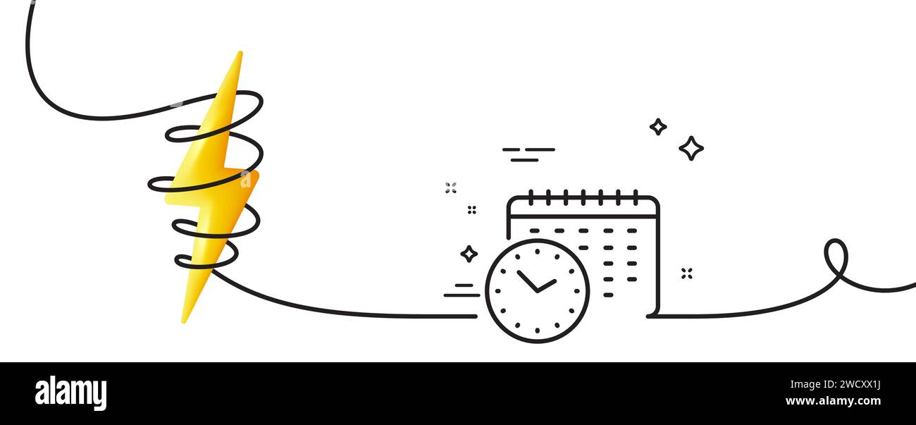 Icona della linea temporale del calendario. Cartello orologio. Guarda. Linea continua con arricciatura. Vettore Illustrazione Vettoriale