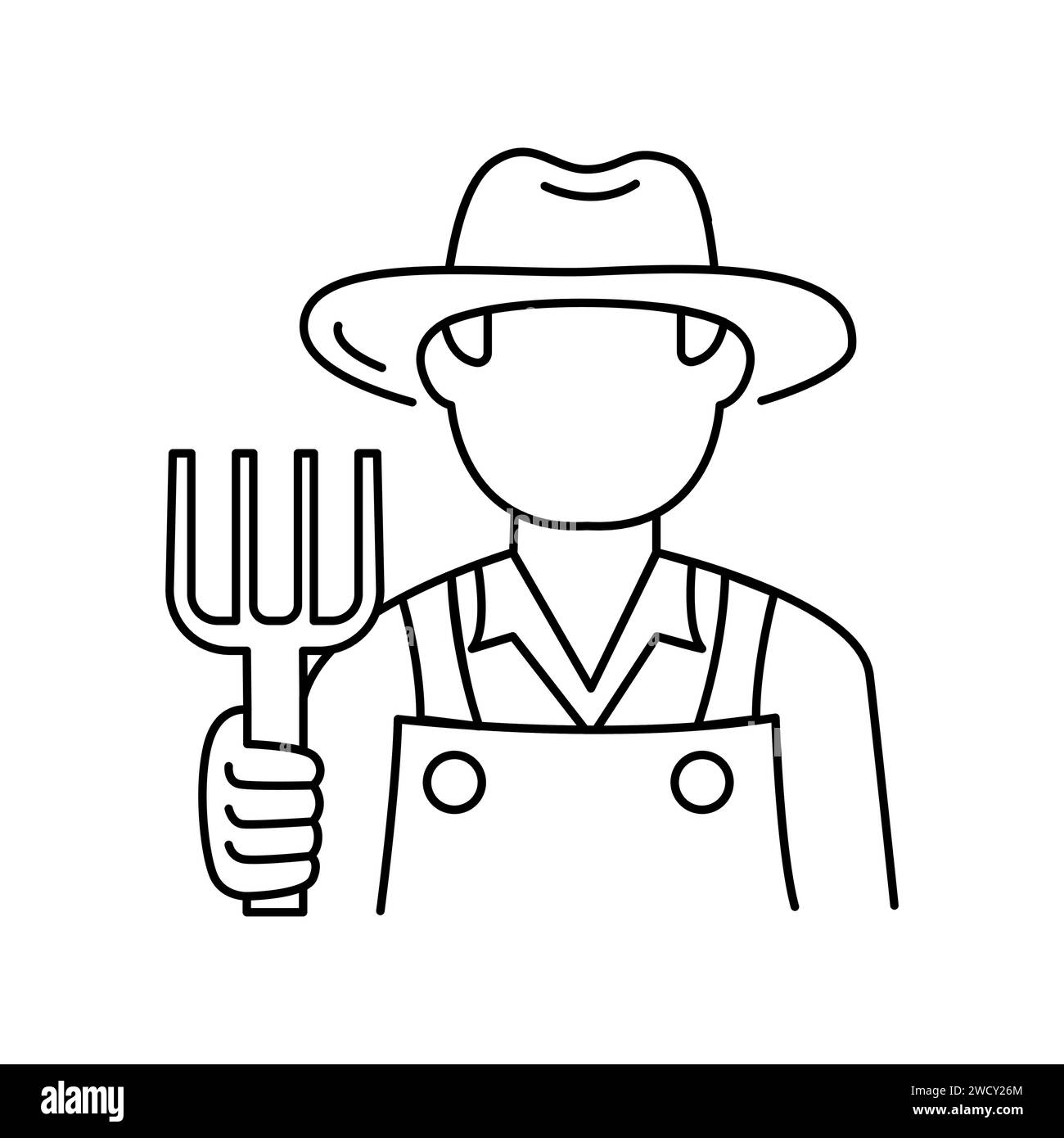 Uomo con un'icona a forma di forchetta. Compostaggio. Elemento isolato vettore. Tratto modificabile. Illustrazione Vettoriale