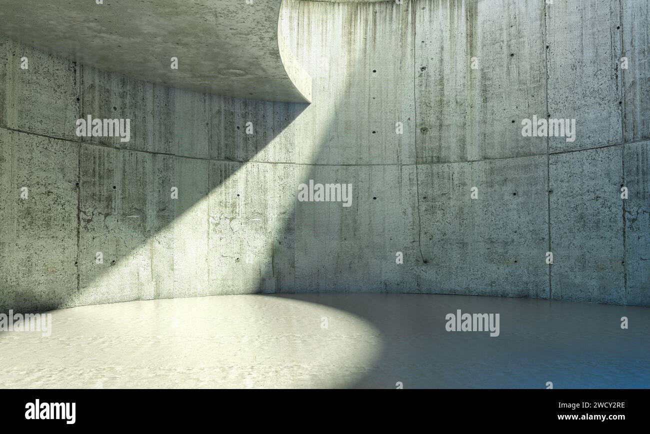 interni moderni e minimalisti in cemento vuoto. sfondo rendering 3d. Foto Stock