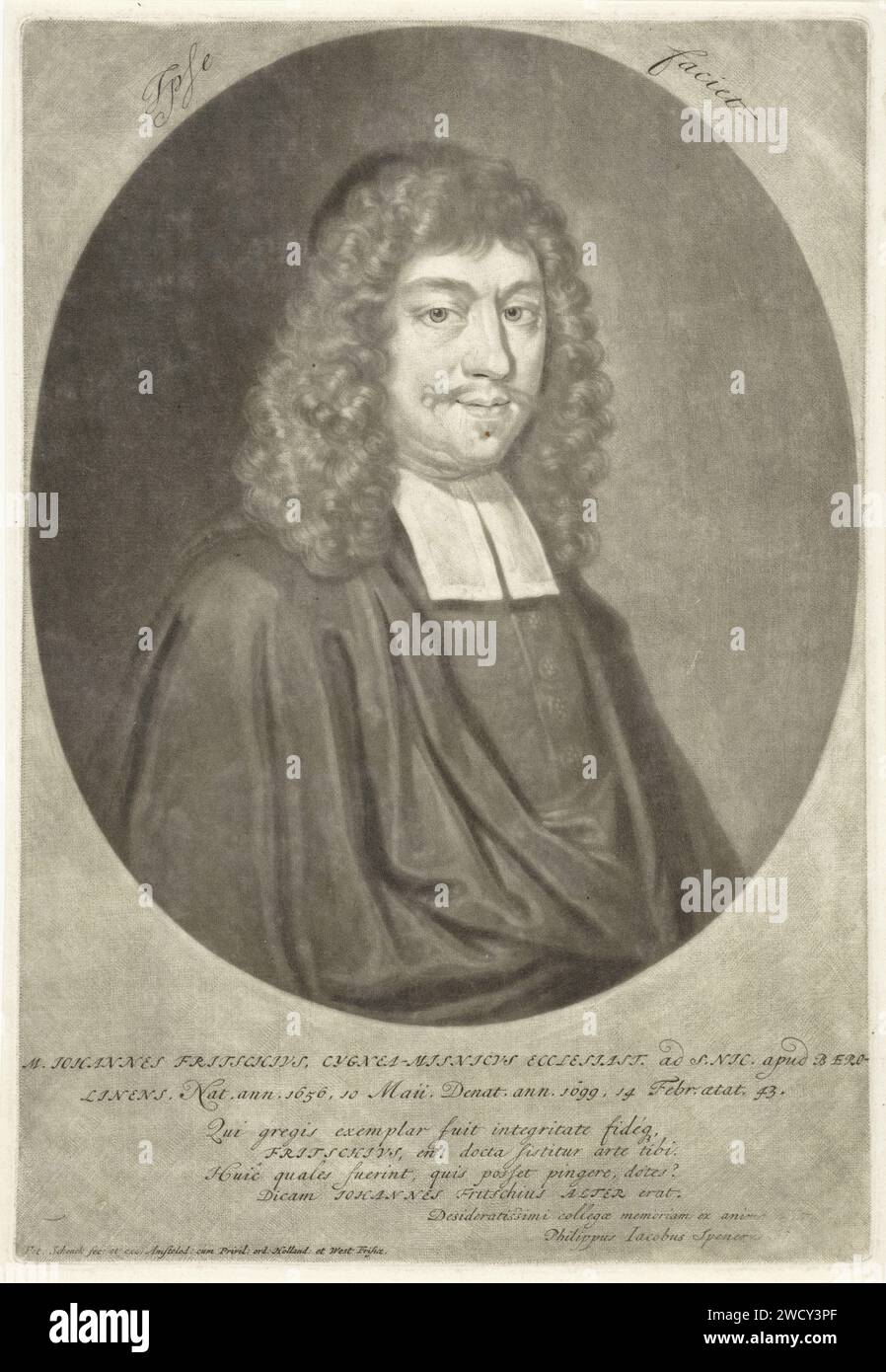 Ritratto del pastore Johannes Fritsch, Pieter Schenk (i), 1699 - 1713 stampa Amsterdam paper Foto Stock