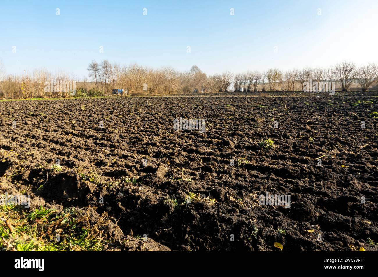 Terra nera appena arata in inverno, Hevsel Gardens Diyarbakir Turkey Foto Stock