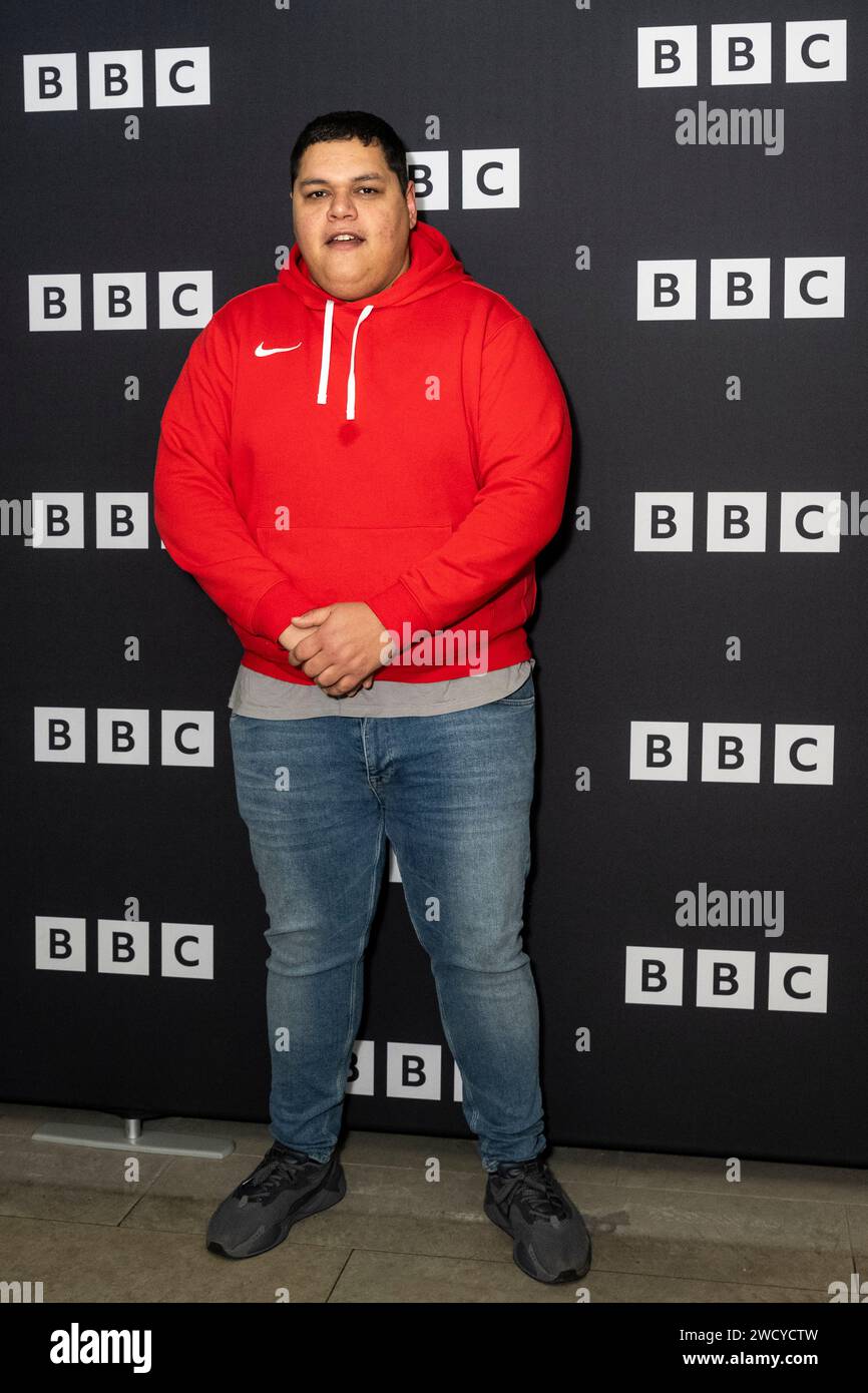 Londra, Regno Unito. 17 gennaio 2024. Ed Kear ad una foto del cast al Curzon Bloomsbury per il lancio della seconda serie della commedia BBC One, Here We Go. Credito: Stephen Chung / EMPICS / Alamy Live News Foto Stock