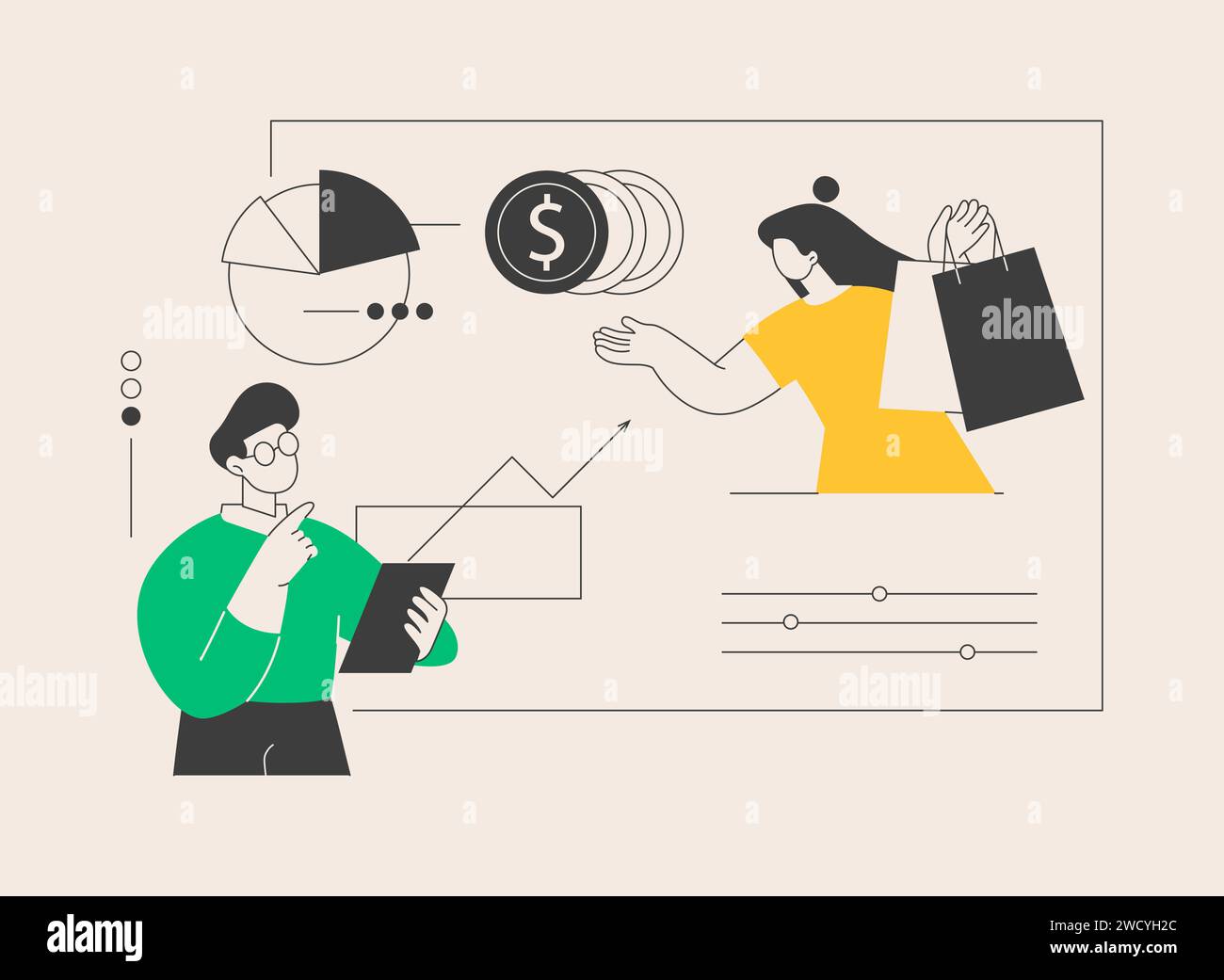 Illustrazione vettoriale del concetto astratto delle vendite consultive. Illustrazione Vettoriale