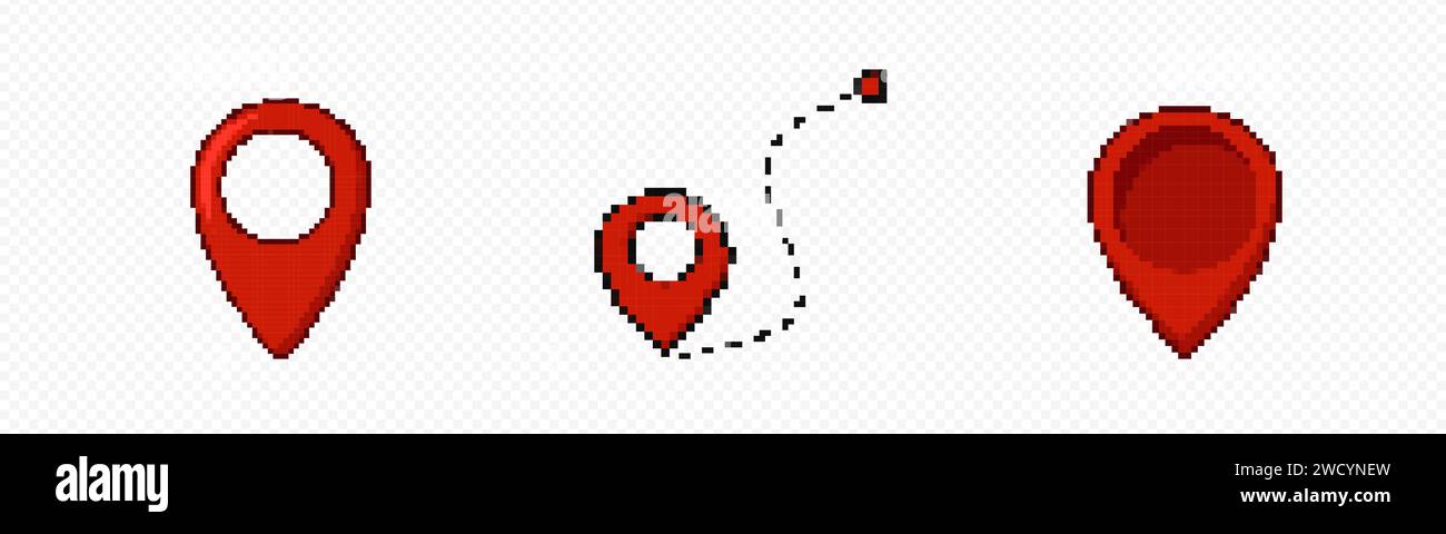 Puntatore della mappa Web pixel rosso impostato Illustrazione Vettoriale