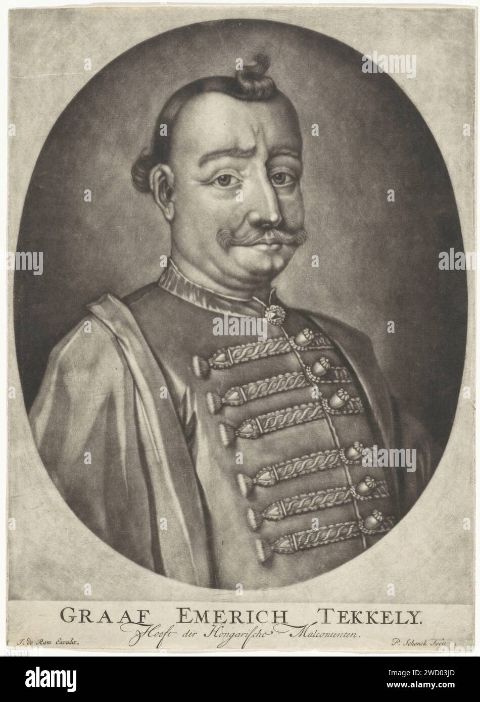 Ritratto del barone Emmerich Tekkely, Pieter Schenk (i), 1670 - 1713 stampa Barone Emmerich Tekkely, leader dei malcontenti ungheresi (insoddisfatti). Incisione su carta di Amsterdam Foto Stock