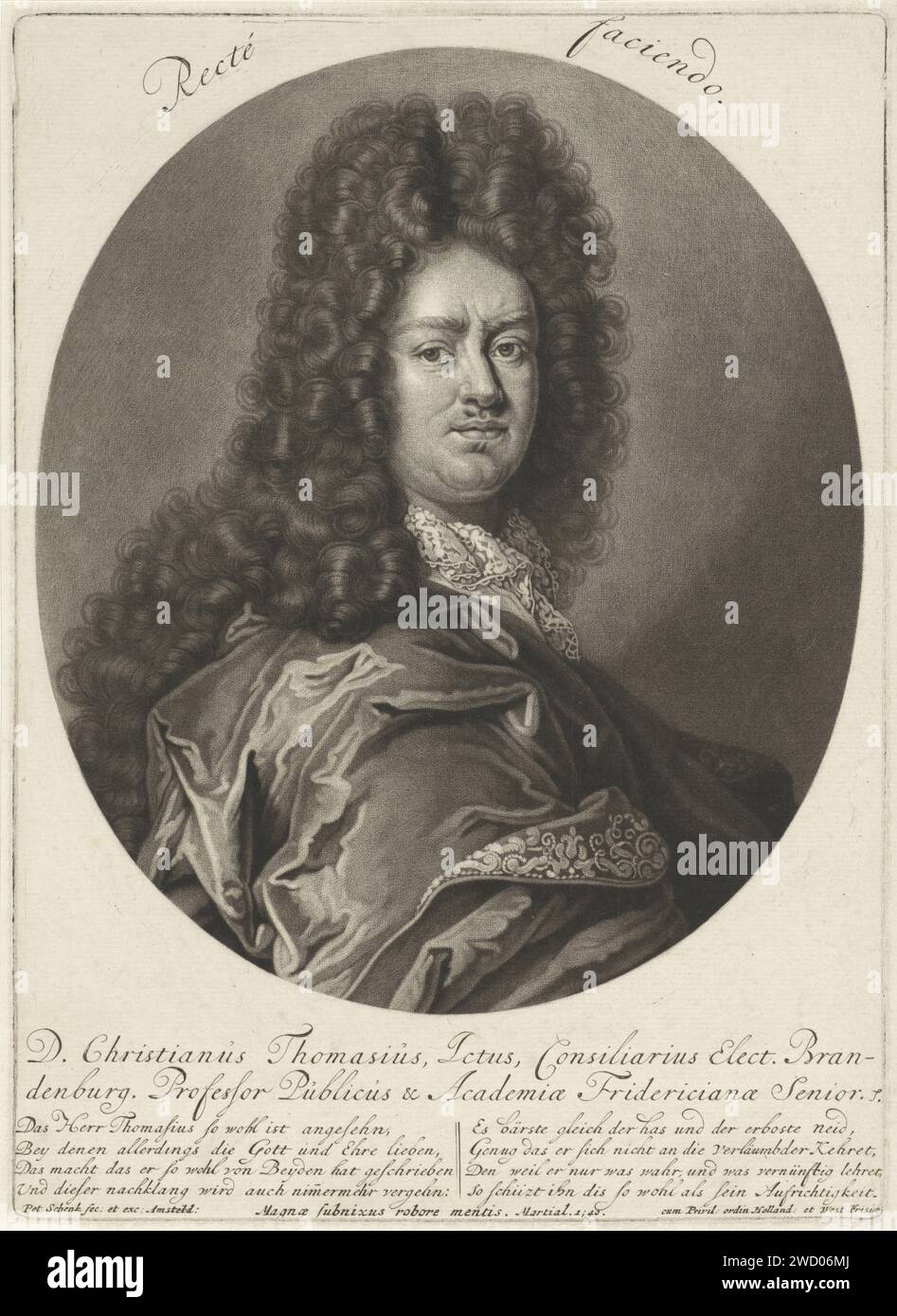 Ritratto del professore tedesco Christian Thomas, Pieter Schenk (i), 1670 - 1713 stampa Amsterdam carta incisione parrucca Foto Stock