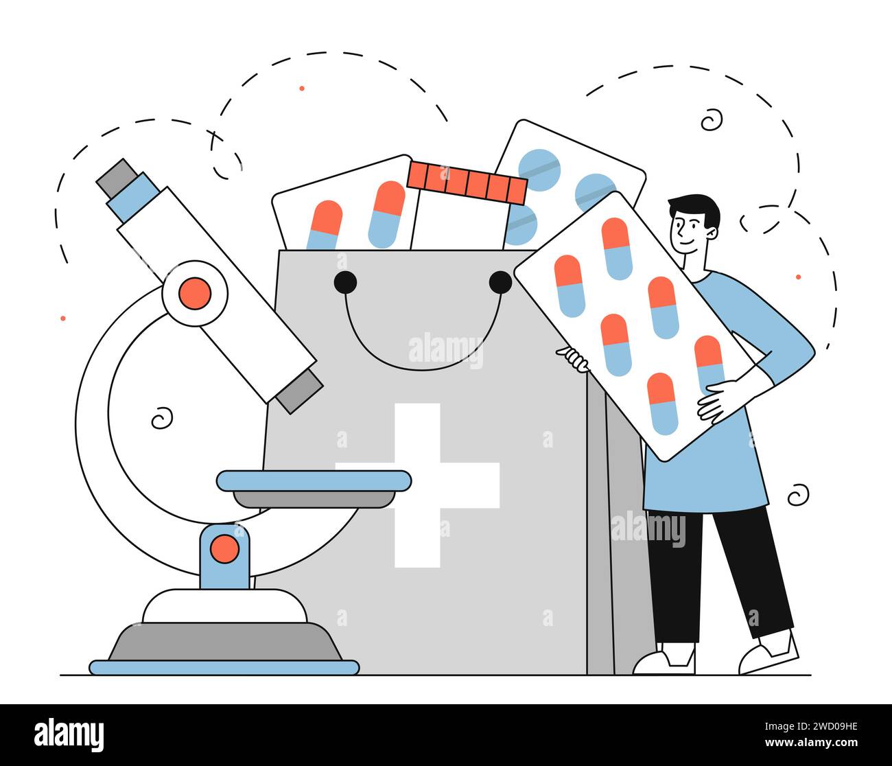 Concetto lineare vettore uomo farmacia Illustrazione Vettoriale