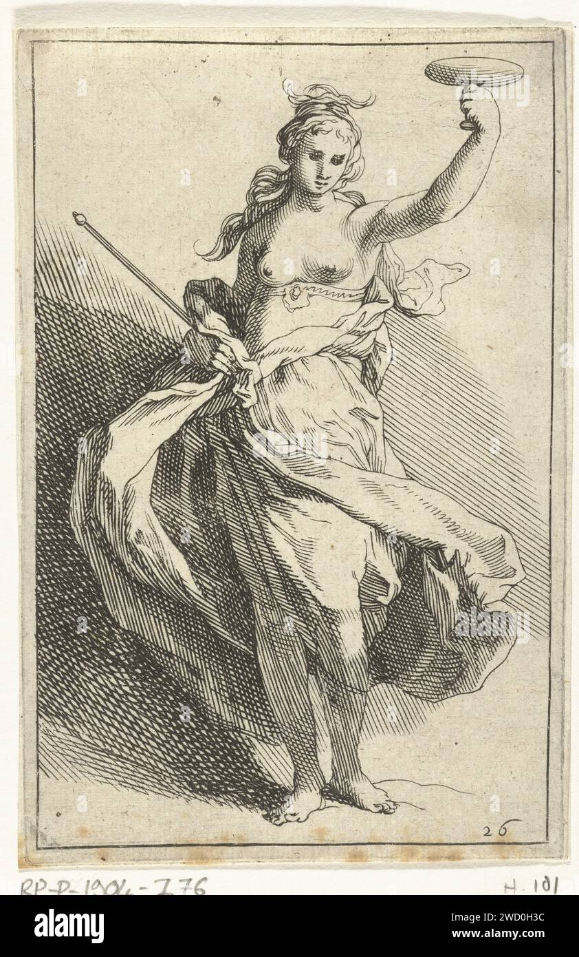 Donna con calice e scettro, Frederick Bloemaert, dopo Abraham Bloemaert, dopo il 1635 - 1669 stampa Una figura classica con uno scettro nella mano destra, tenendo la mano sinistra in alto con un calice. Carta di Utrecht che incide le leggende eroiche greche (II): Eroine Foto Stock