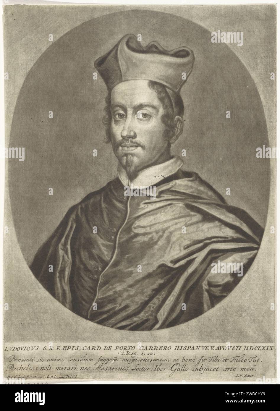PORRET VAN DE KARNINAAL LUIS MANUEL FERNÁNDEZ DE PORTOCARRERO, PIETER SCHENK (I), 1670 - 1713 STAMPA AMSTERDAM INCISIONE SU CARTA Foto Stock