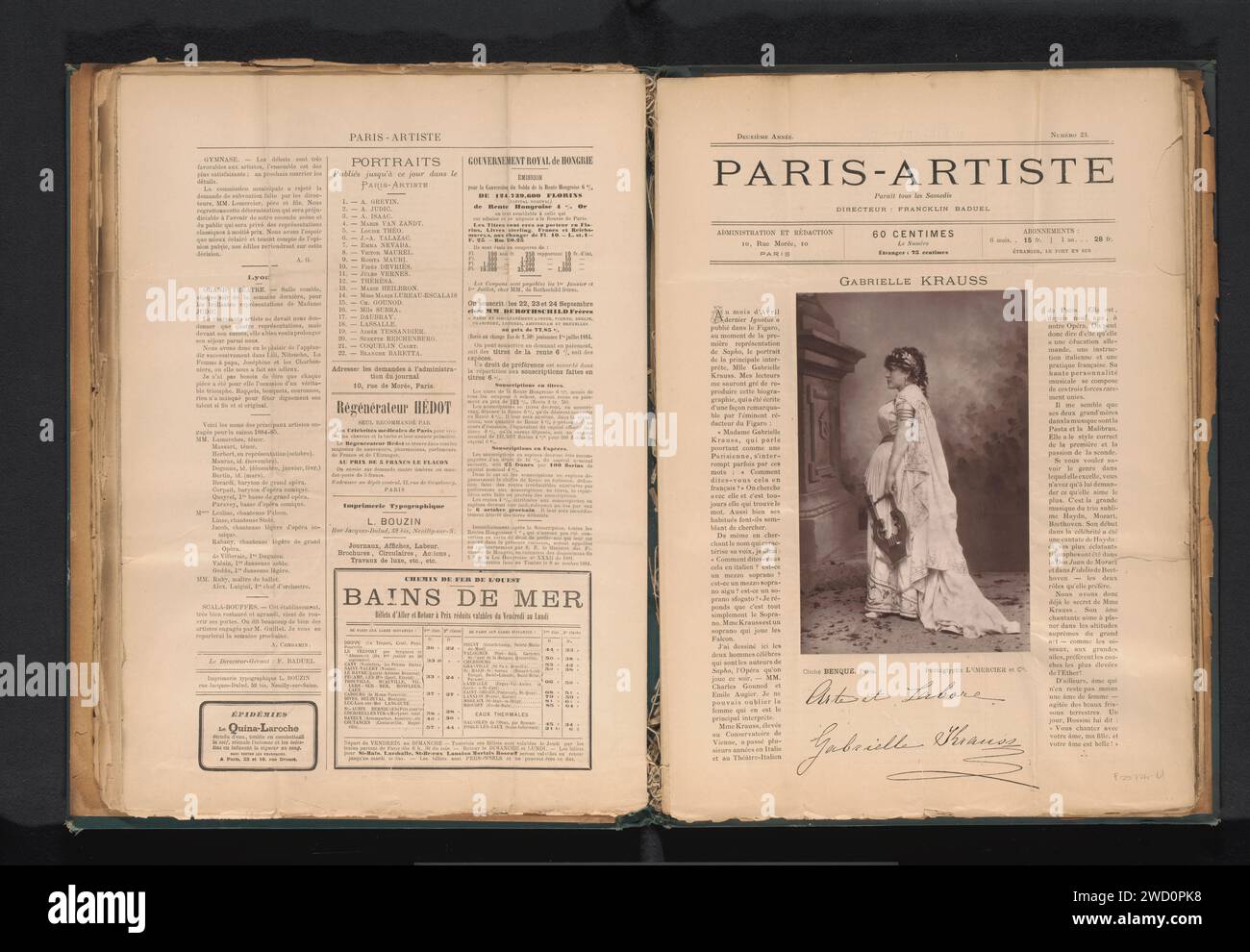 PortraT van Gabrielle Krauss, Wilhelm Benque, c. 1875 - c. 1884 stampa fotomeccanica Paris paper Historical Persons. cantante d'opera (donna) Foto Stock