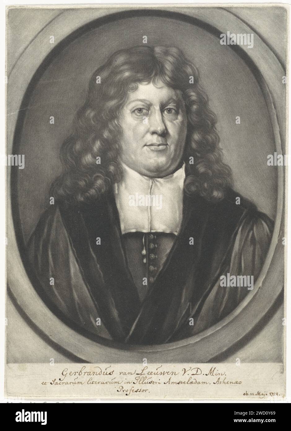 Ritratto di Gerbrand van Leeuwen, Pieter Schenk (i), dopo David van der Plas, 1686 - 1713 stampa il pastore e professore Gerbrand van Leeuwen. Giornale di Amsterdam Foto Stock
