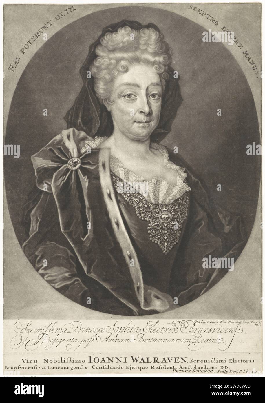Ritratto di Sophia van Hannover, Duchessa di Brunswijk-Luneburg, Pieter Schenk (i), dopo John Smith (Print Maker/ Publisher), 1710 stampa Amsterdam incisione su carta Foto Stock