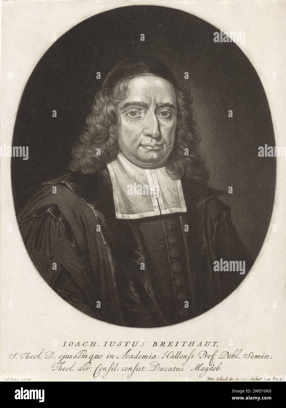 PortraT van de Theoloog Joachim Justus Breithaupt, Pieter Schenk (i), After Christoph Schütz, 1670 - 1713 stampa Amsterdam paper Engraving Theologian Foto Stock