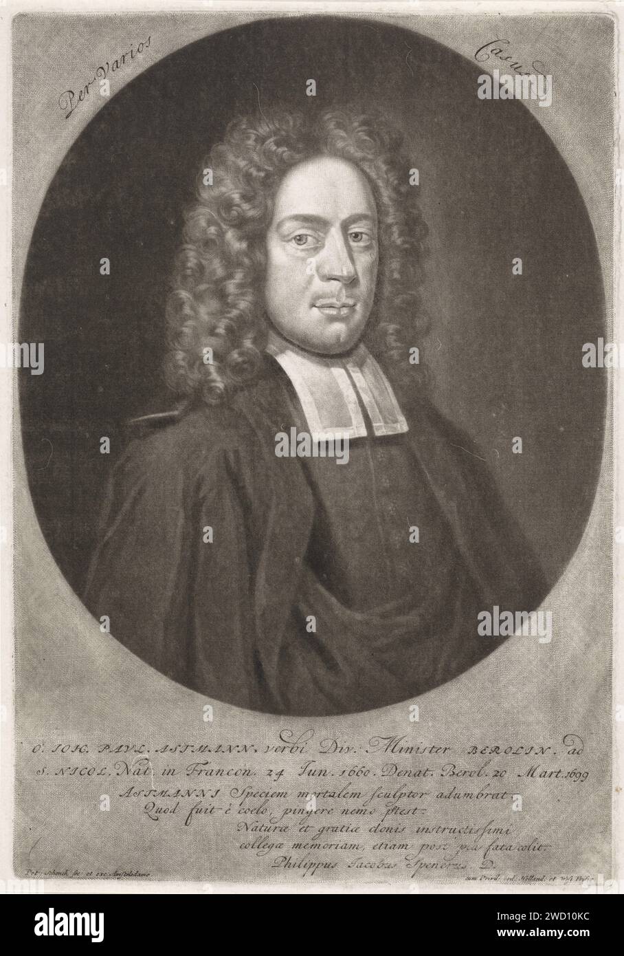 Ritratto del pastore Johann Paul Astmann, Pieter Schenk (i), 1699 - 1713 stampa Amsterdam incisione su carta Foto Stock