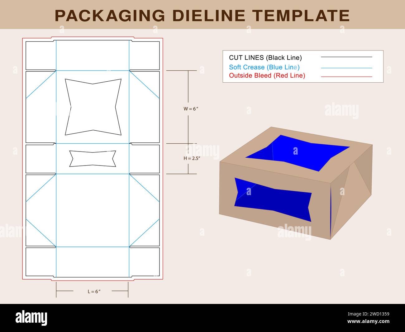 Pie Box, Dieline Template, Vector file e 3d Box, Vector file Illustrazione Vettoriale