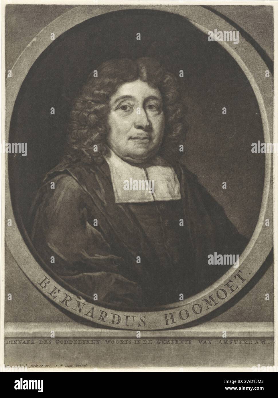 Ritratto di Bernardus Homoet, Pieter Schenk (i), 1670 - 1713 stampa Bernardus Homoet, pastore di Amsterdam. Incisione su carta di Amsterdam Foto Stock