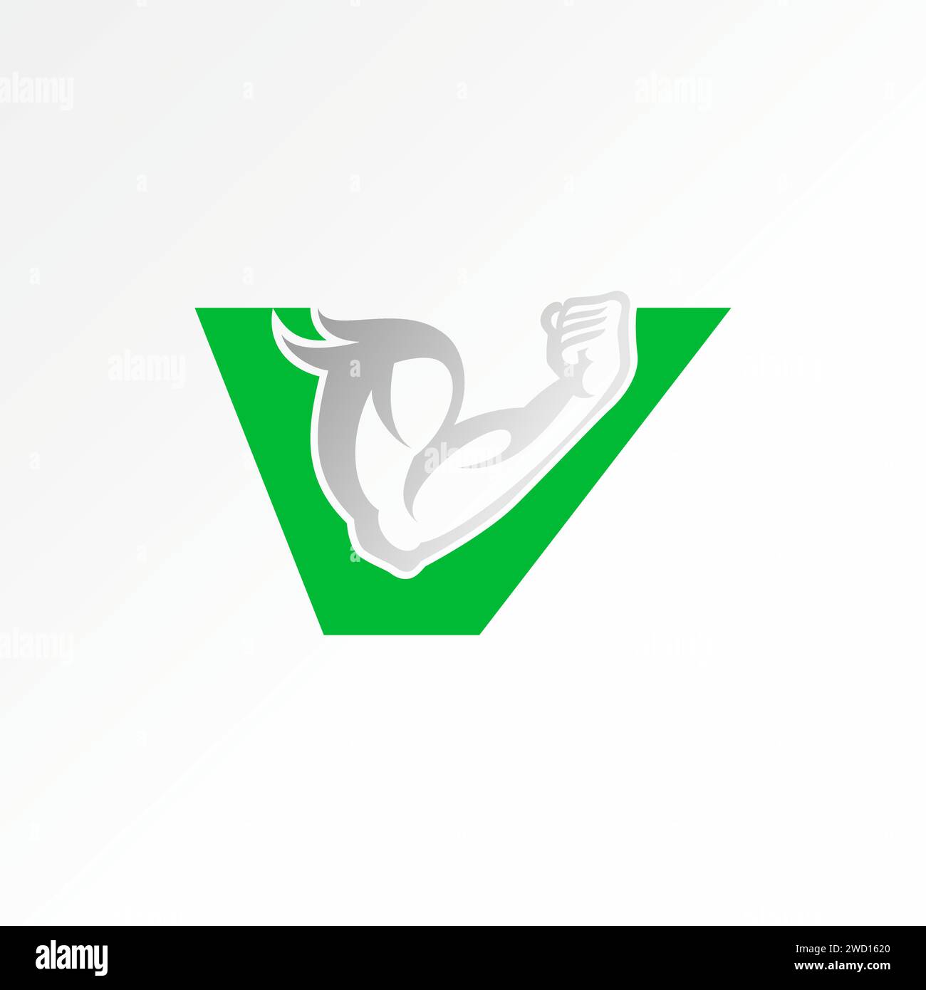 Design del logo concept grafico creativo Premium astratto vettore stock letter carattere V iniziale con forti muscoli del braccio correlati al corpo fitness monogramma Illustrazione Vettoriale