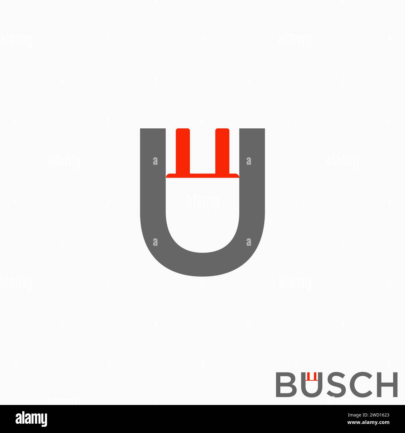 Logo design concept grafico astratto creativo premium font iniziale U lettera vettore con spina stecker. Correlato al monogramma tipografico elettrico Illustrazione Vettoriale