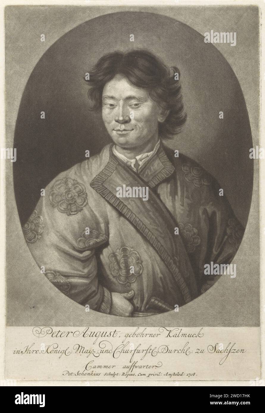 Ritratto di Peter August, Pieter Schenk (i), 1708 stampa Peter August, servo dell'elettore di Sassonia. Incisione su carta di Amsterdam Foto Stock