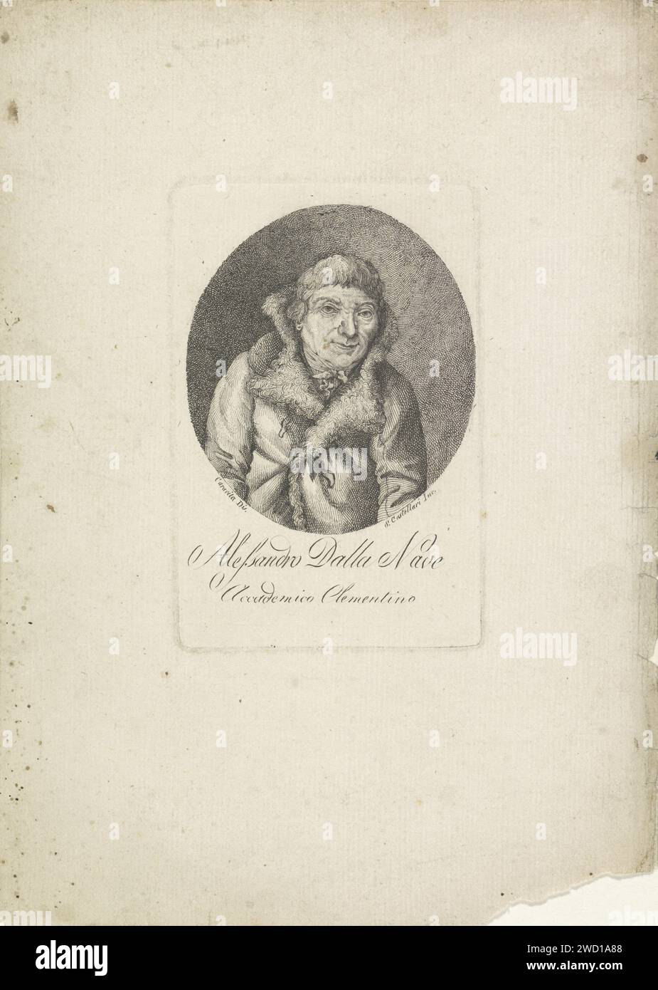Portret Van Schilder Alessandro dalla nave, S. Castellari, dopo Caravita, c. 1750 - c. 1850 stampa Italia carta incisione persone storiche. ritratto, autoritratto dell'artista Foto Stock