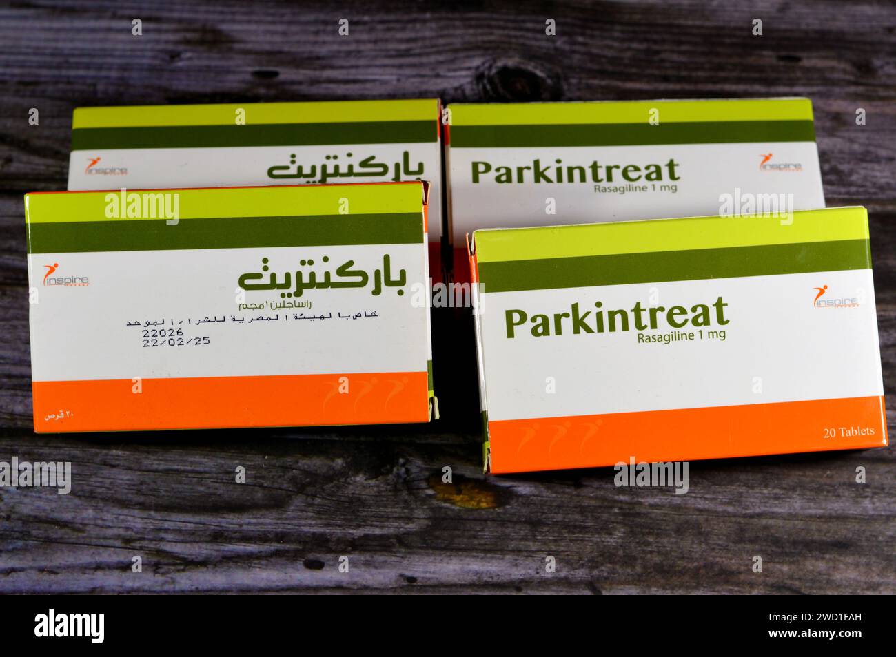 Cairo, Egitto, 15 gennaio 2024: Parkintreat 1mg Rasagilina, indicato per il trattamento del morbo di Parkinson idiopatico (PD) in monoterapia (senza Foto Stock