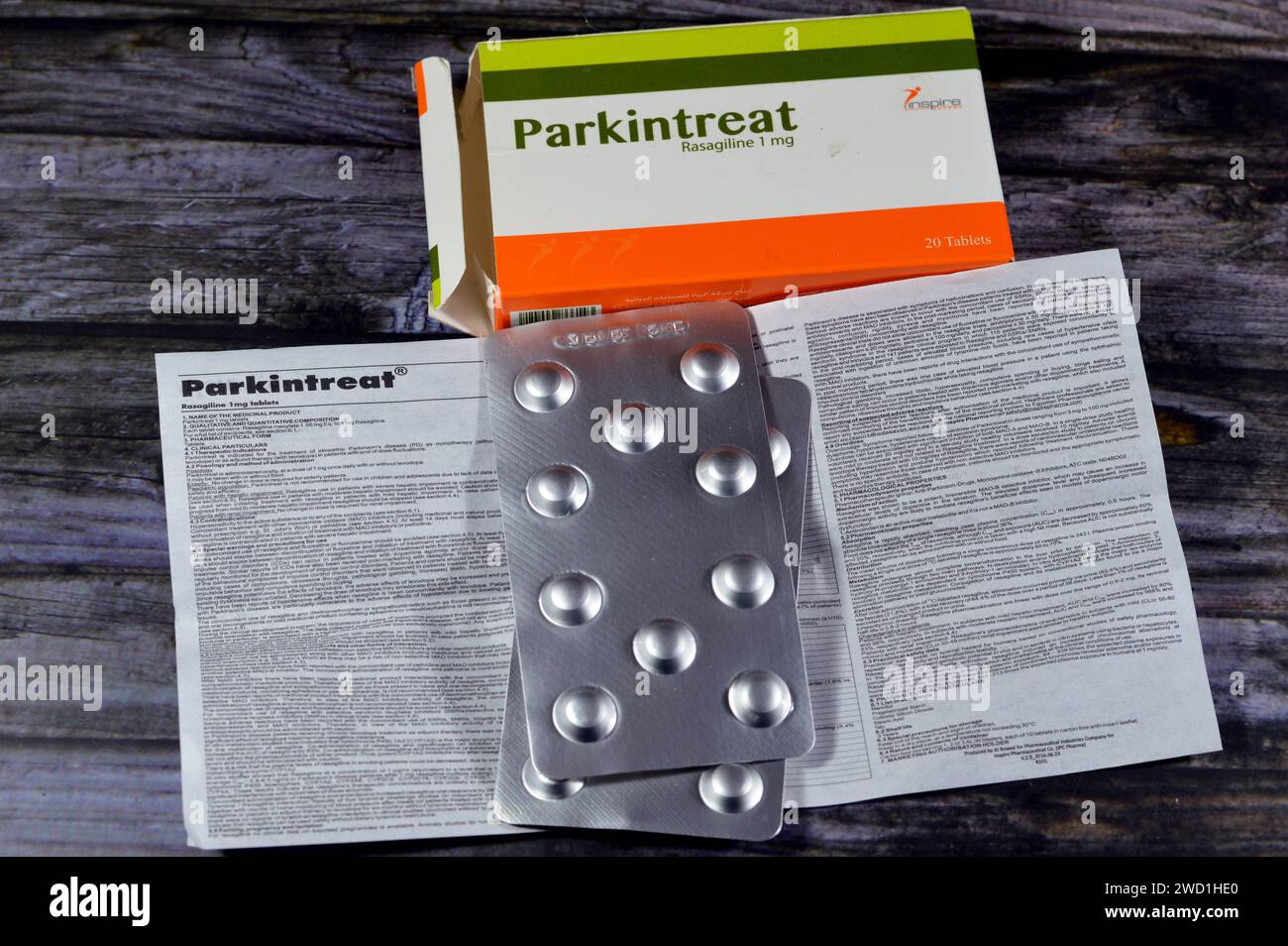 Cairo, Egitto, 15 gennaio 2024: Parkintreat 1mg Rasagilina, indicato per il trattamento del morbo di Parkinson idiopatico (PD) in monoterapia (senza Foto Stock
