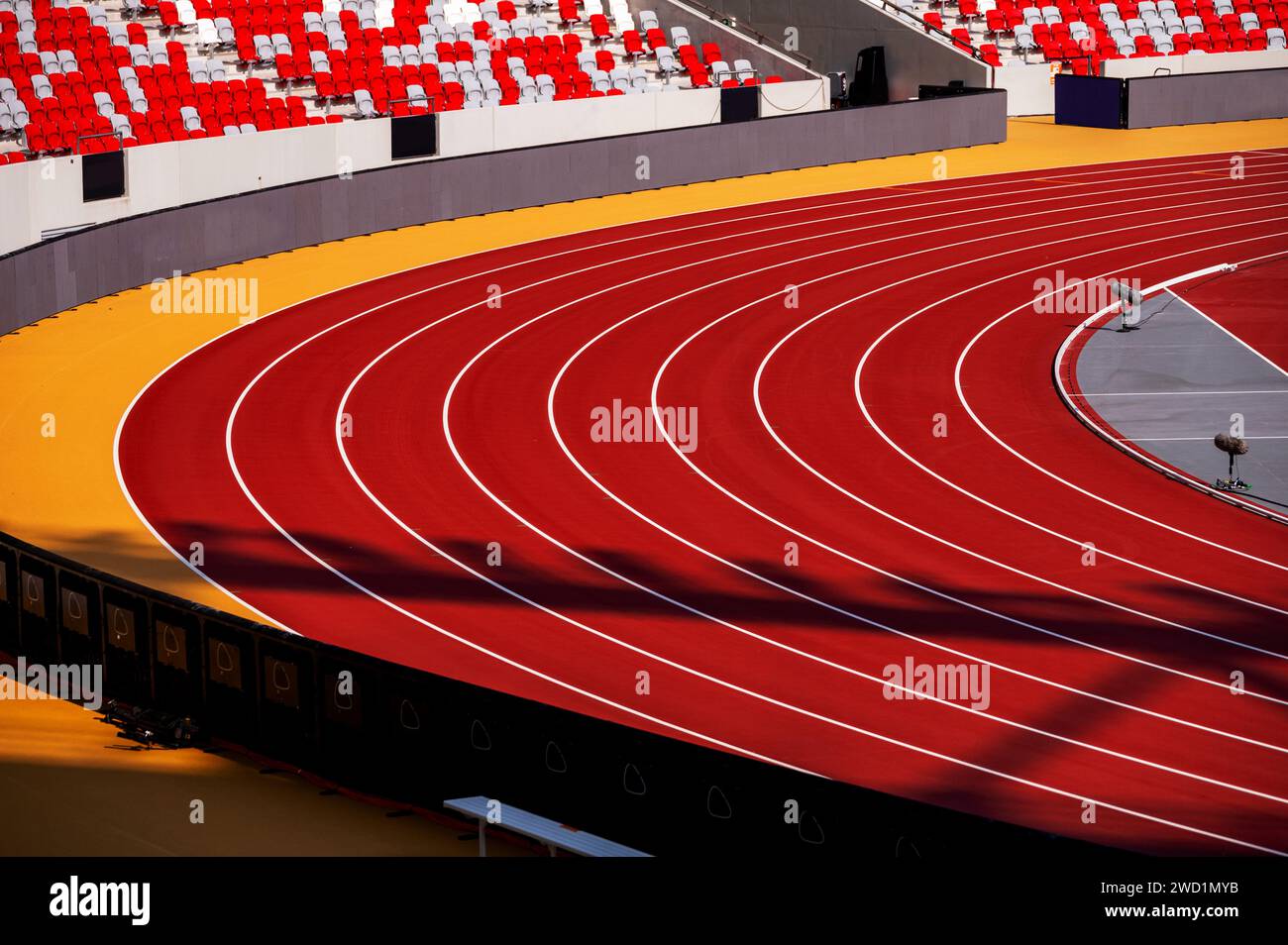 Pista di atletica rossa al Modern Track and Field Stadium Foto Stock