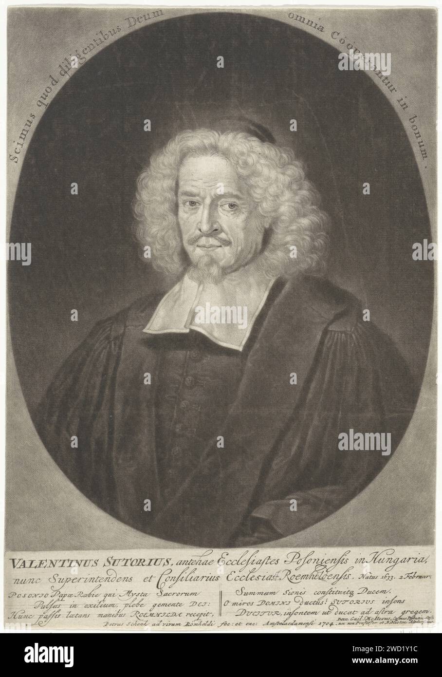 Ritratto del teologo Valentin Sutorius, Pieter Schenk (i), 1704 stampa Amsterdam paper Engraving Theologian Foto Stock