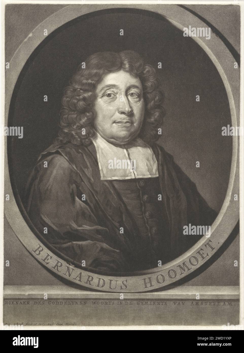 Ritratto di Bernardus Homoet, Pieter Schenk (i), 1670 - 1713 stampa Bernardus Homoet, pastore di Amsterdam. Incisione su carta di Amsterdam Foto Stock