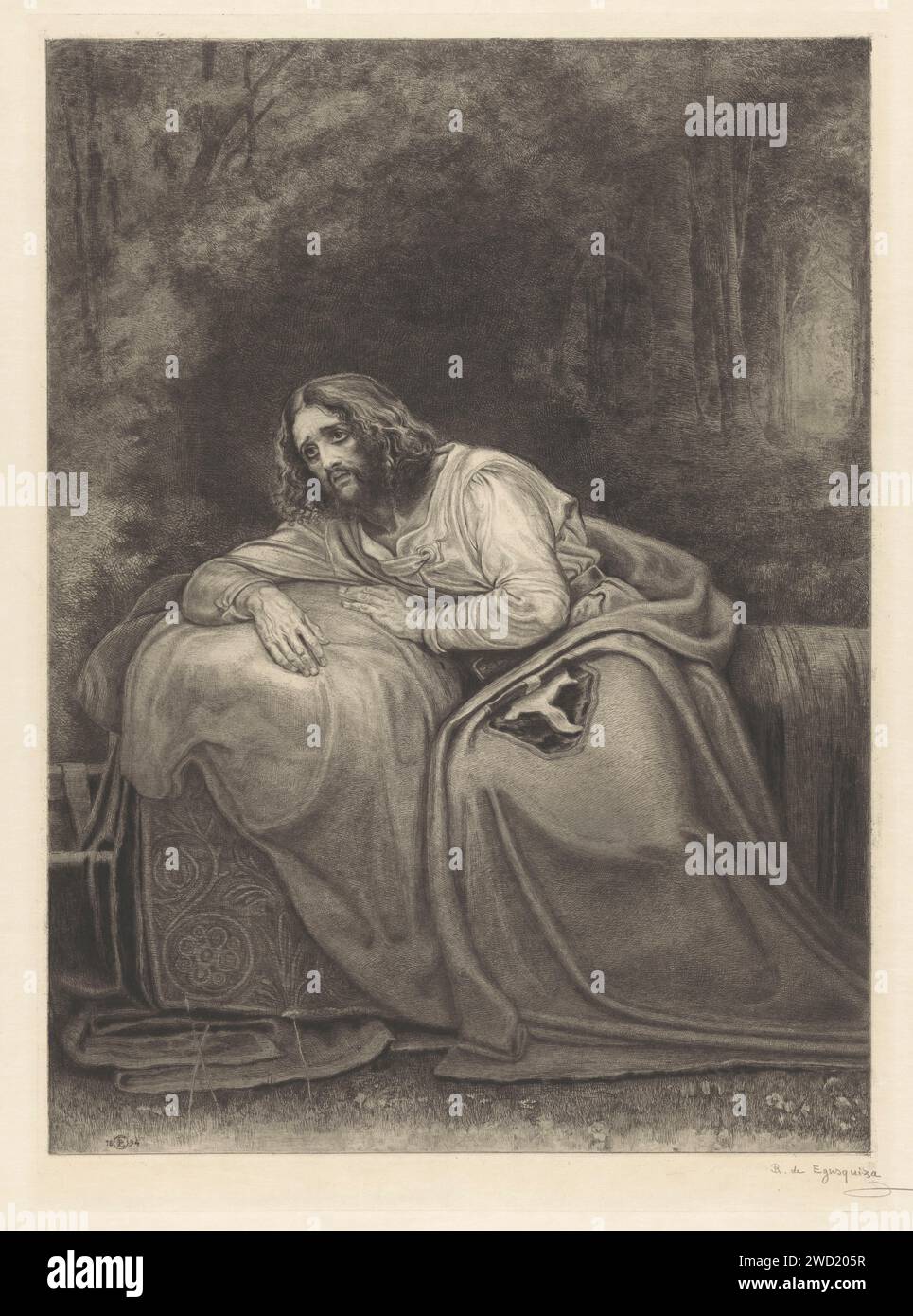 Amfortas, Rogelio de Egusquiza, 1894 stampa Spain paper etching letterari e oggetti. sovrano, sovrano. foresta, legno Foto Stock Amfortas, Rogelio de Egusquiza, 1894 stampa Spain paper etching letterari e oggetti. sovrano, sovrano. foresta, legno Foto Stock