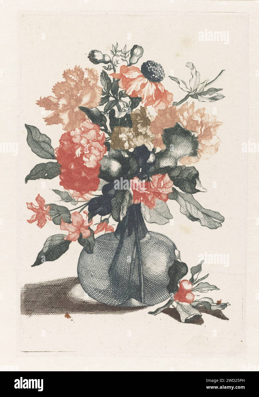 Cinque stampe di fiori in vasi di vetro, anonimo, dopo Jean Baptiste Monnoyer, 1688 - 1698 stampa Olanda carta incisione / incisione fiori in un vaso Foto Stock