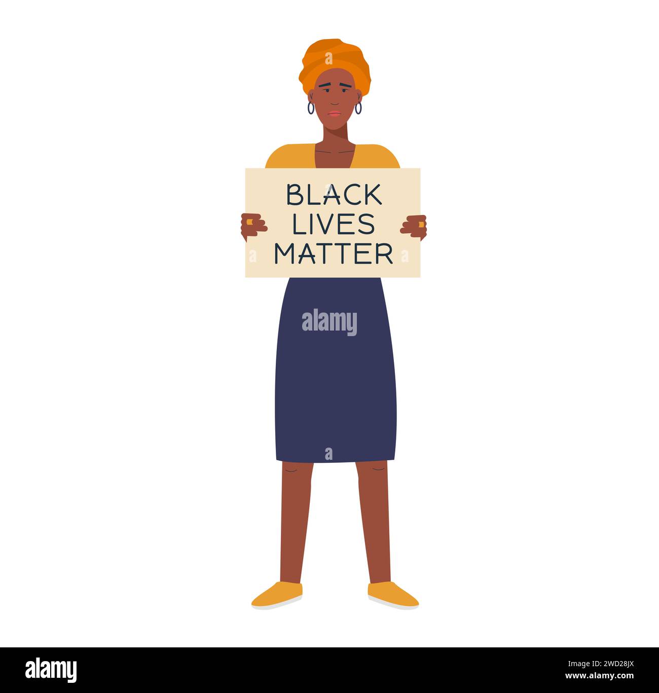 Donna nera moderna che protesta contro la violenza tenendo un cartello con la didascalia Black People Lives Matter. Manifestazione. Protesta, ribelle, sciopero. Vettore Illustrazione Vettoriale
