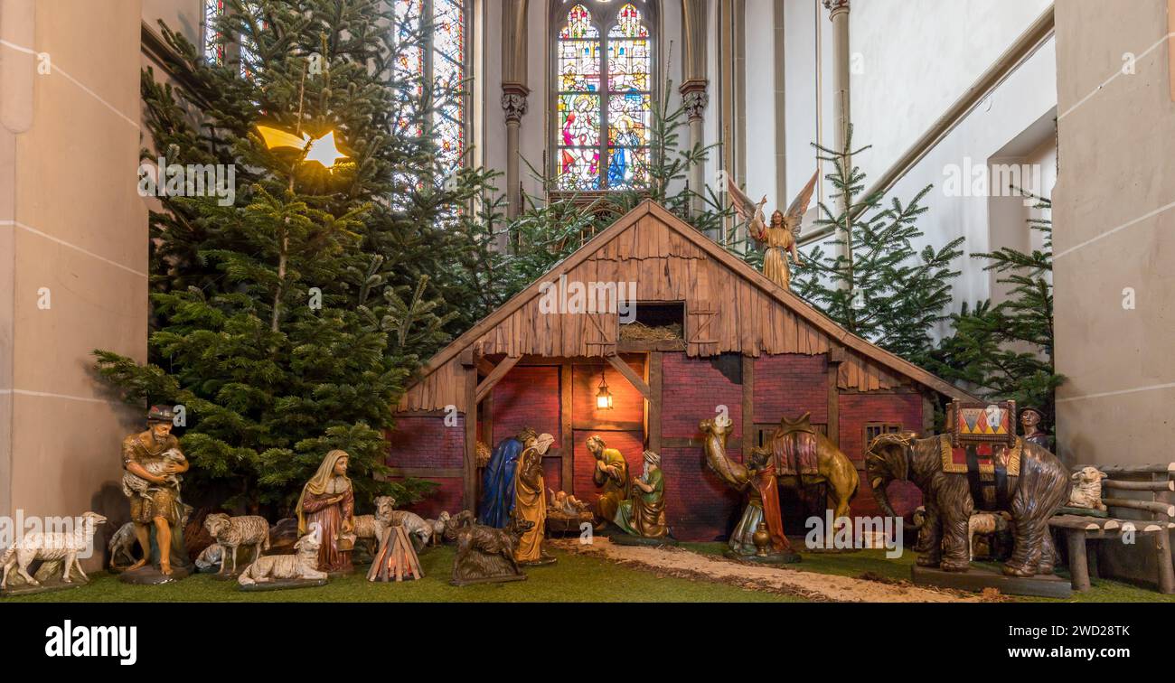 Eine Weihnachtskrippe in einer Kirche im Münsterland Foto Stock