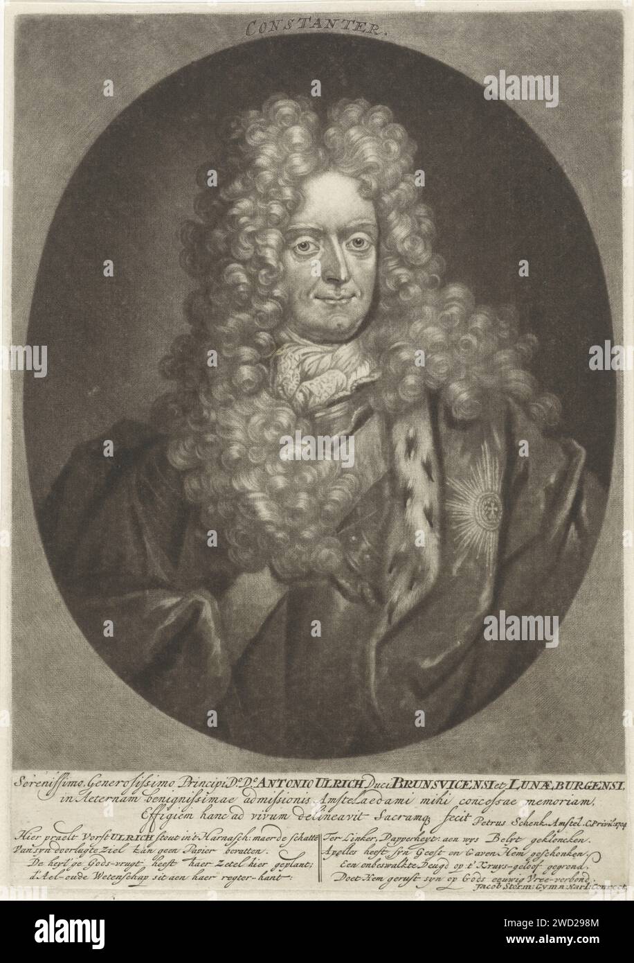 Ritratto di Anton Ulrich Hertog di Brunswijk-Luneburg, Pieter Schenk (i), 1704 stampa Amsterdam carta incisione parrucca Foto Stock