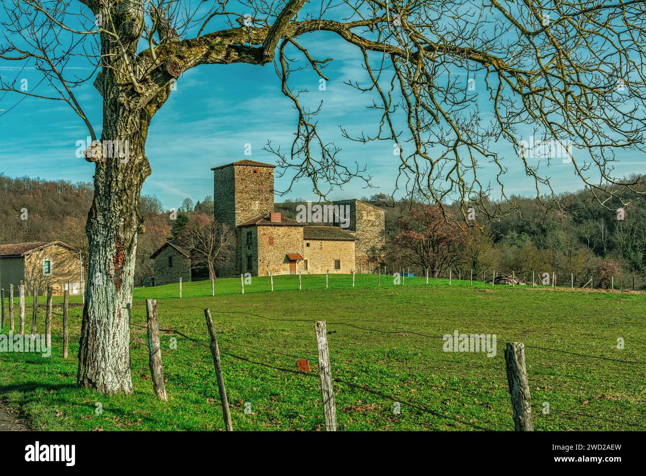 La casa fortificata di Allinges è una fattoria fortificata e residenza aristocratica classificata come monumento storico. Saint-Quentin-Fallavier, Isère, Francia Foto Stock