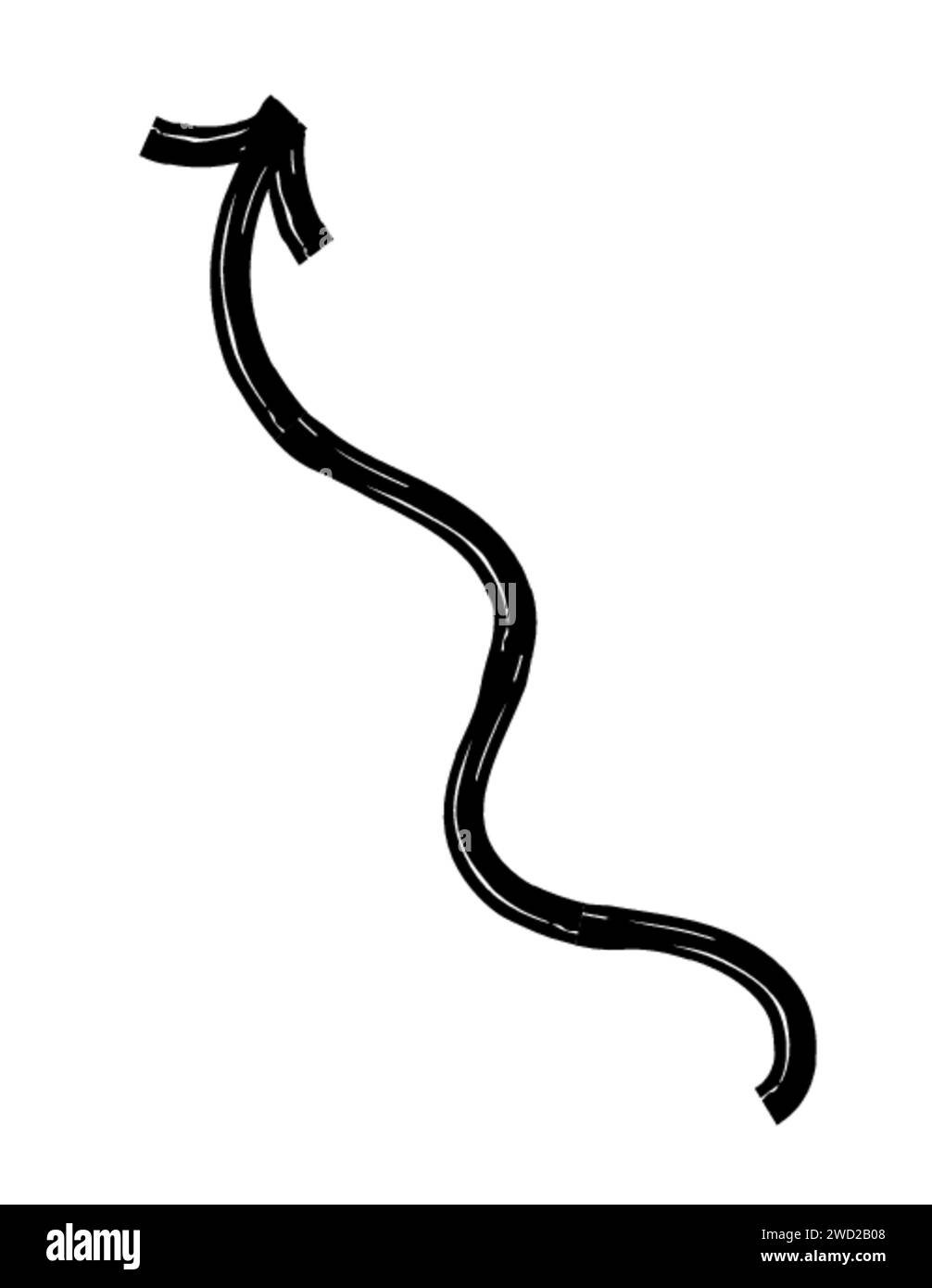 Freccia a forma di gesso di pastello disegnata a mano. freccia curvata e ondulata isolata su sfondo bianco. colpo di schiaffo o di scarabocchio. Elemento per diagrammi. VEC Illustrazione Vettoriale