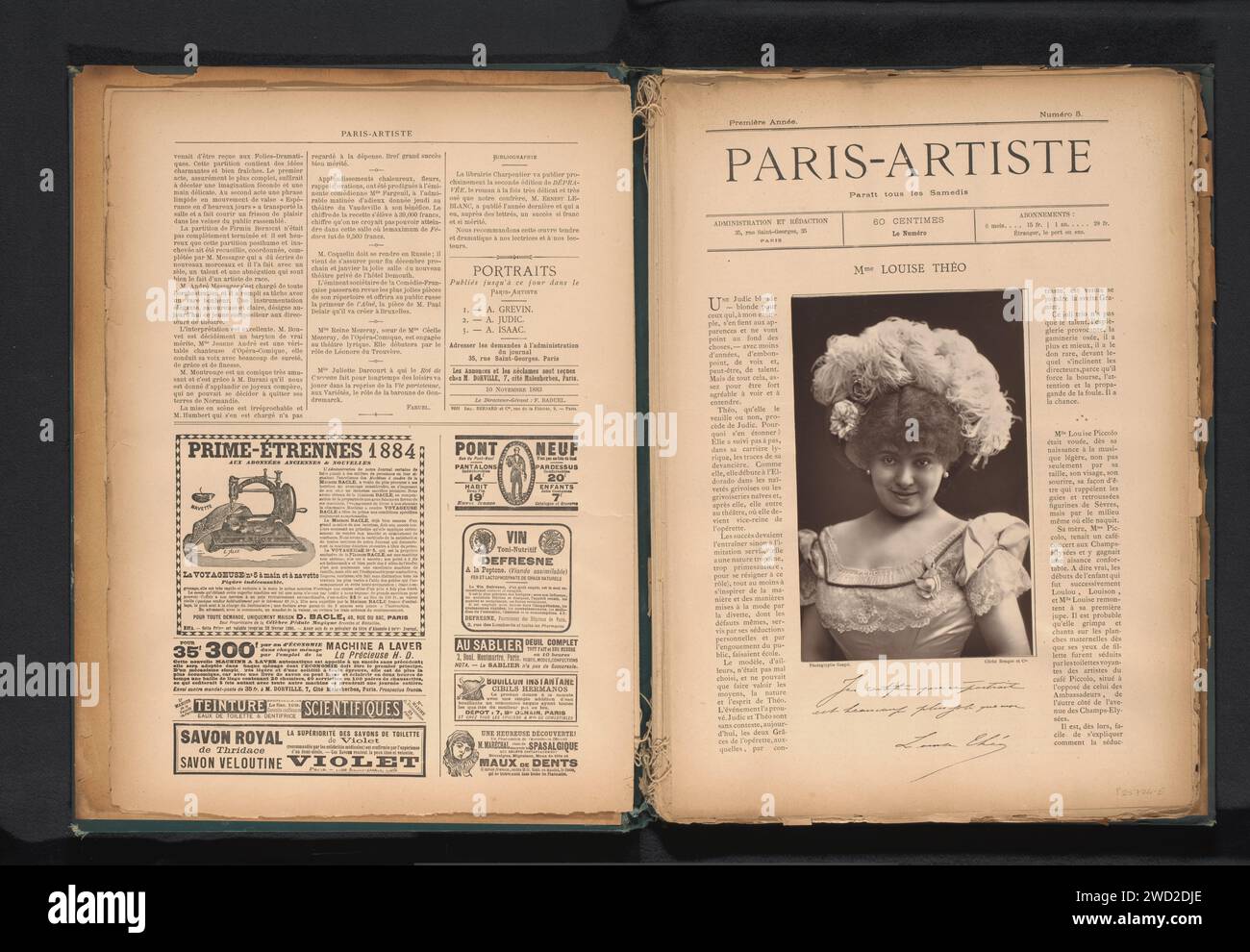 Portret van Louise Théo, Wilhelm Benque, c. 1878 - in o prima del 1883 stampa fotomeccanica Paris paper Historical Persons - BB - Woman. ritratto di cantante d'opera Foto Stock