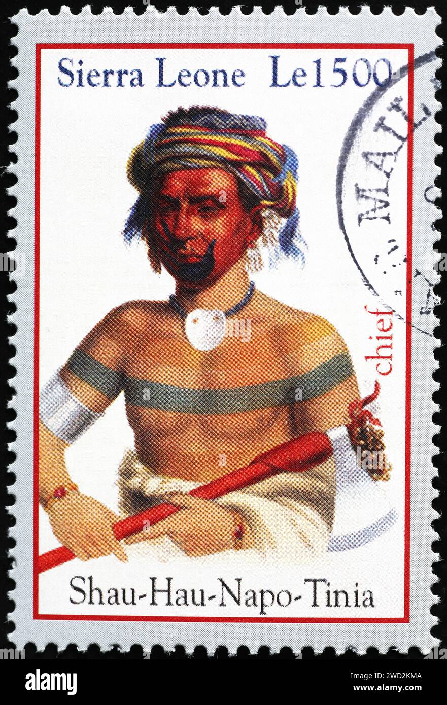 Il capo indiano Shau-hau-napo-tinia ha celebrato con francobollo Foto Stock