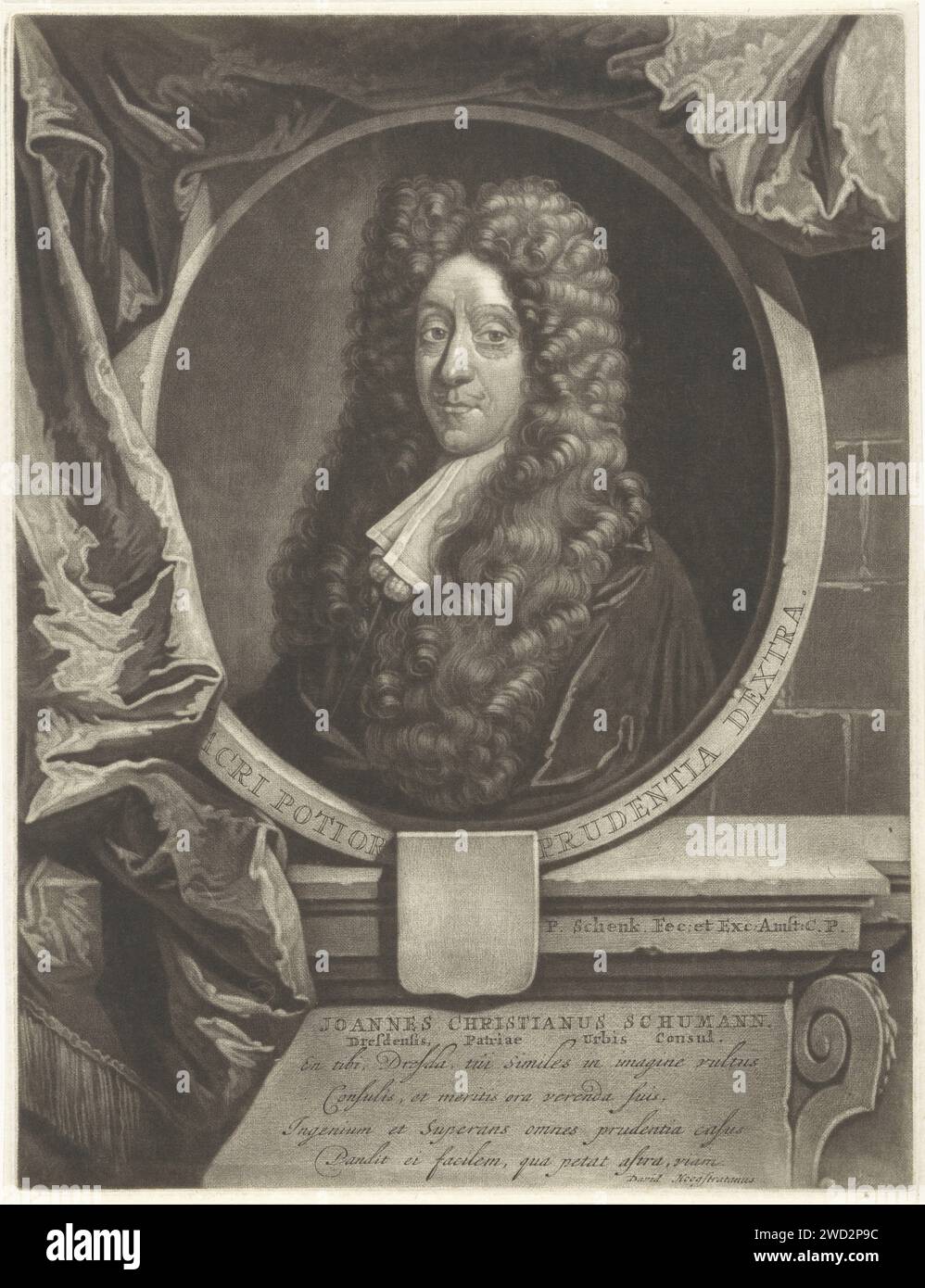 Ritratto di Johann Christian Schumann, sindaco di Dresda, Pieter Schenk (i), 1670 - 1713 stampa Amsterdam carta incisione parrucca Foto Stock