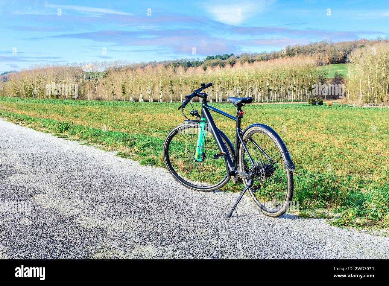 E-bike Tenways CGO600 sulla pista ciclabile - Francia centrale. Foto Stock