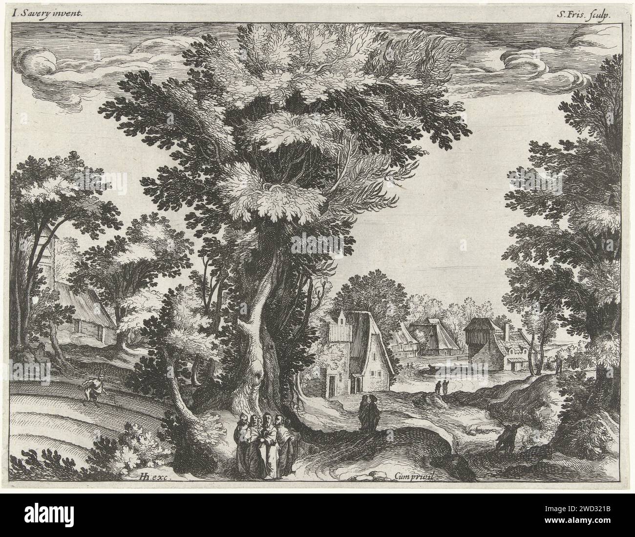 Paesaggio con la parabola delle erbacce tra il grano, Simon Frisius, dopo Jacob Savery (i), dopo Jacob Savery (II), 1599 - 1649 stampa Un uomo ha seminato grano nel suo campo e dorme sotto un albero. Il diavolo semina erbacce tra il grano. Cristo e alcune figure sono sulla strada nel mezzo del paesaggio. Tipografia: Northern Netherlandsafter design by: Northern Netherlandsafter design by: Northern Netherlandspublisher: The Hague paper etching while the sewer and HIS servants Slept, HIS Enemy (The Devil) seminò la terra tra il grano Foto Stock