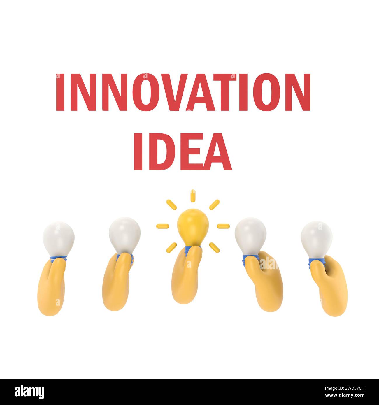 Un'idea unica. Concetto di lampadina che tiene la mano. Soluzione tecnologia innovativa. disegno in stile piatto per illustrazioni 3d. Lampada elettrica simbolo della creatività. Foto Stock