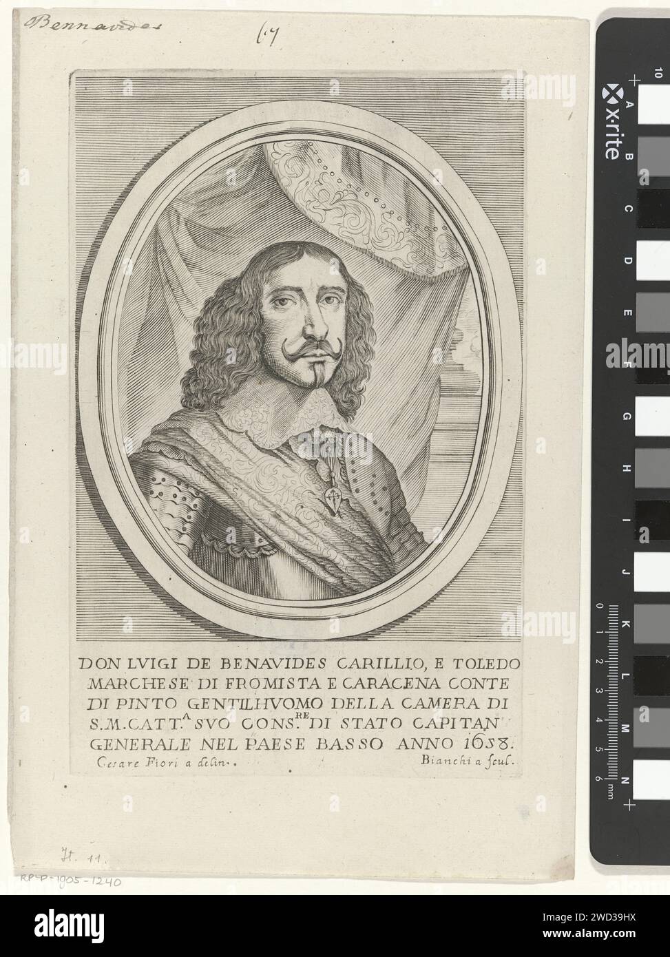 Portret Van Luis de Benavides Carillo, Giovanni Paolo Bianchi, dopo Cesare Fiori, 1658 stampa Italia carta incisione persone storiche Foto Stock