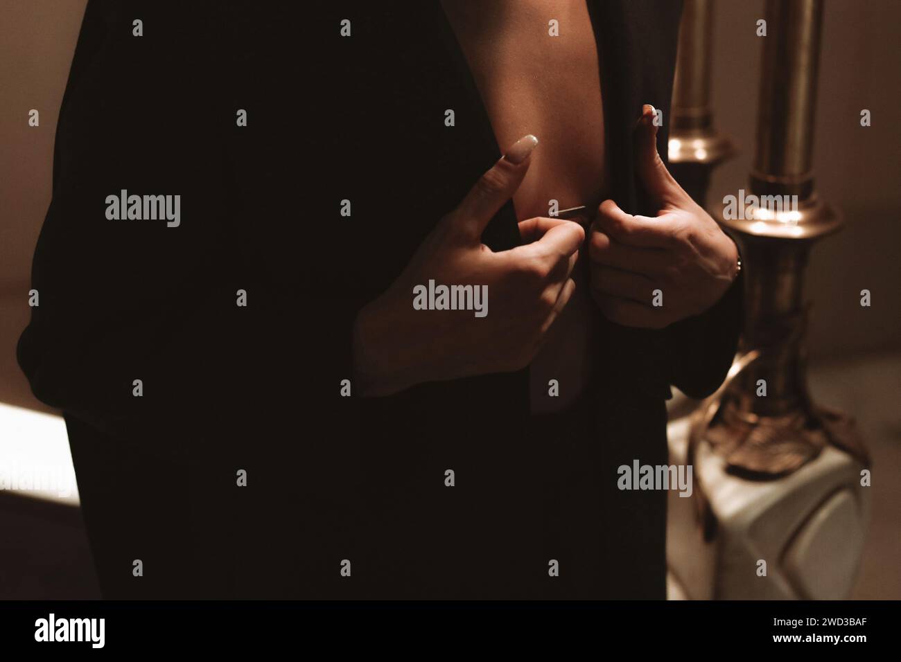 Dettagli alla moda della giacca nera classica. Foto di moda Foto Stock