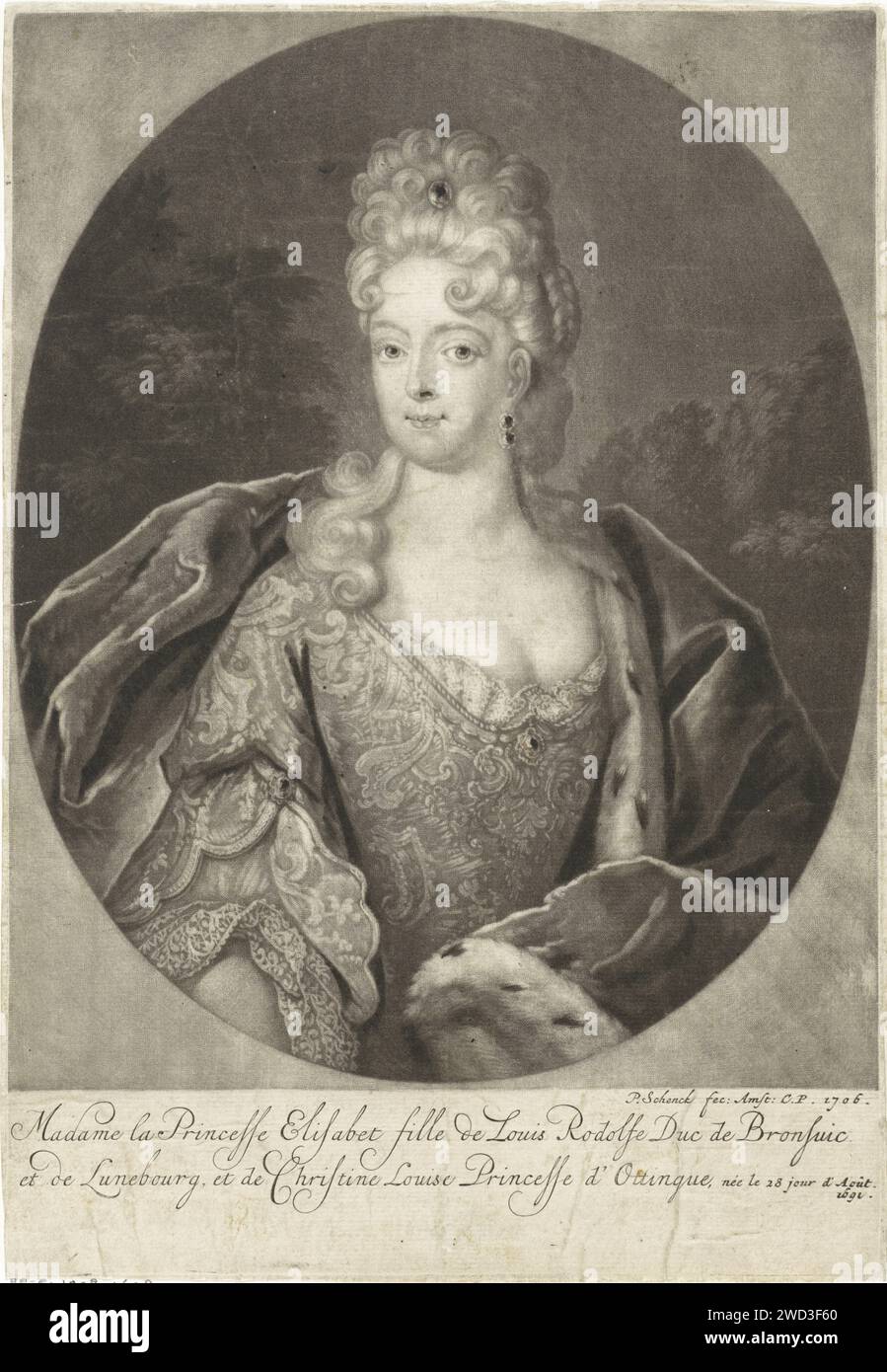 Ritratto di Elisabeth Christina, imperatrice d'Austria, Pieter Schenk (i), stampa del 1706 incisione su carta di Amsterdam Foto Stock