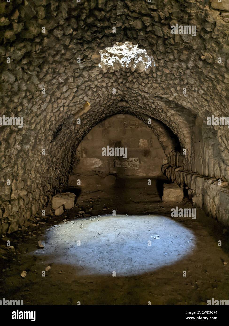 Castello medievale dei Crociati a al Karak - Giordania, fortezza di al Kerak nel mondo arabo servì come fortezza per molti secoli, rovine storiche su una montagna Foto Stock