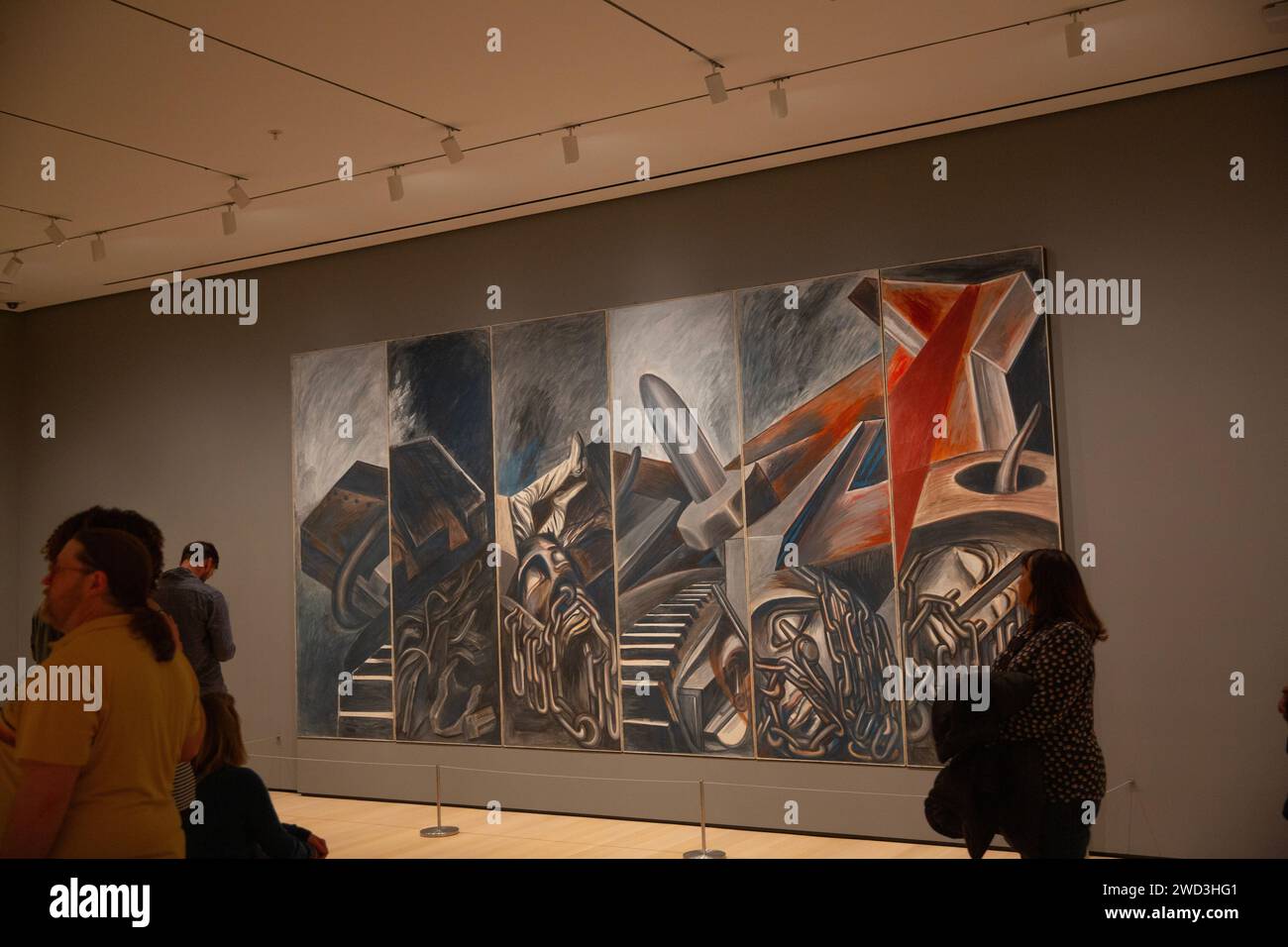 Jose Clemente Orozco, "Dive Bomber and Tank", affresco, 6 pannelli. Orozco dipinse l'affresco al MoMA in 10 giorni nel 1940. Foto Stock