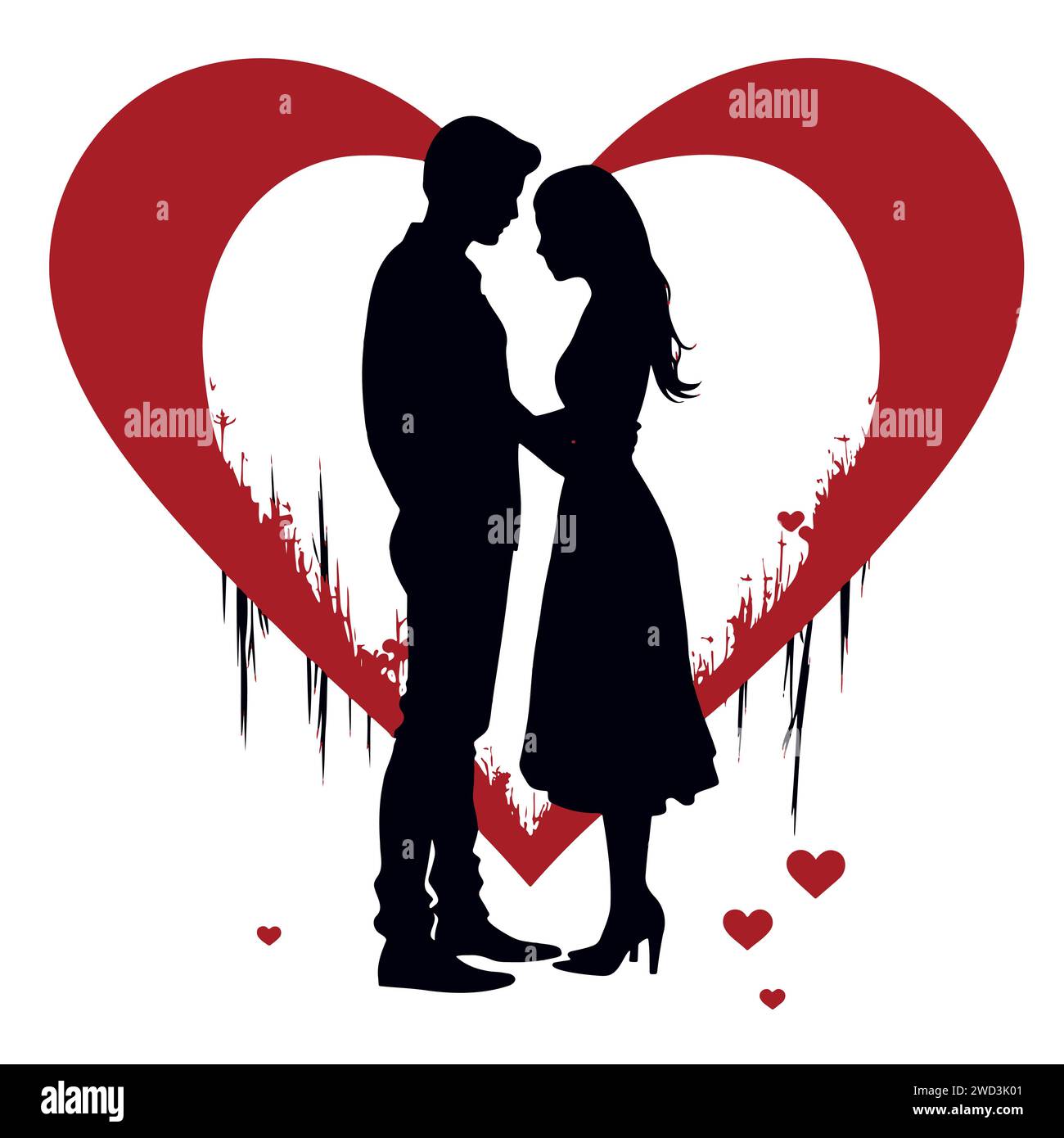 disegno in bianco e nero di una coppia innamorata. San Valentino Illustrazione Vettoriale