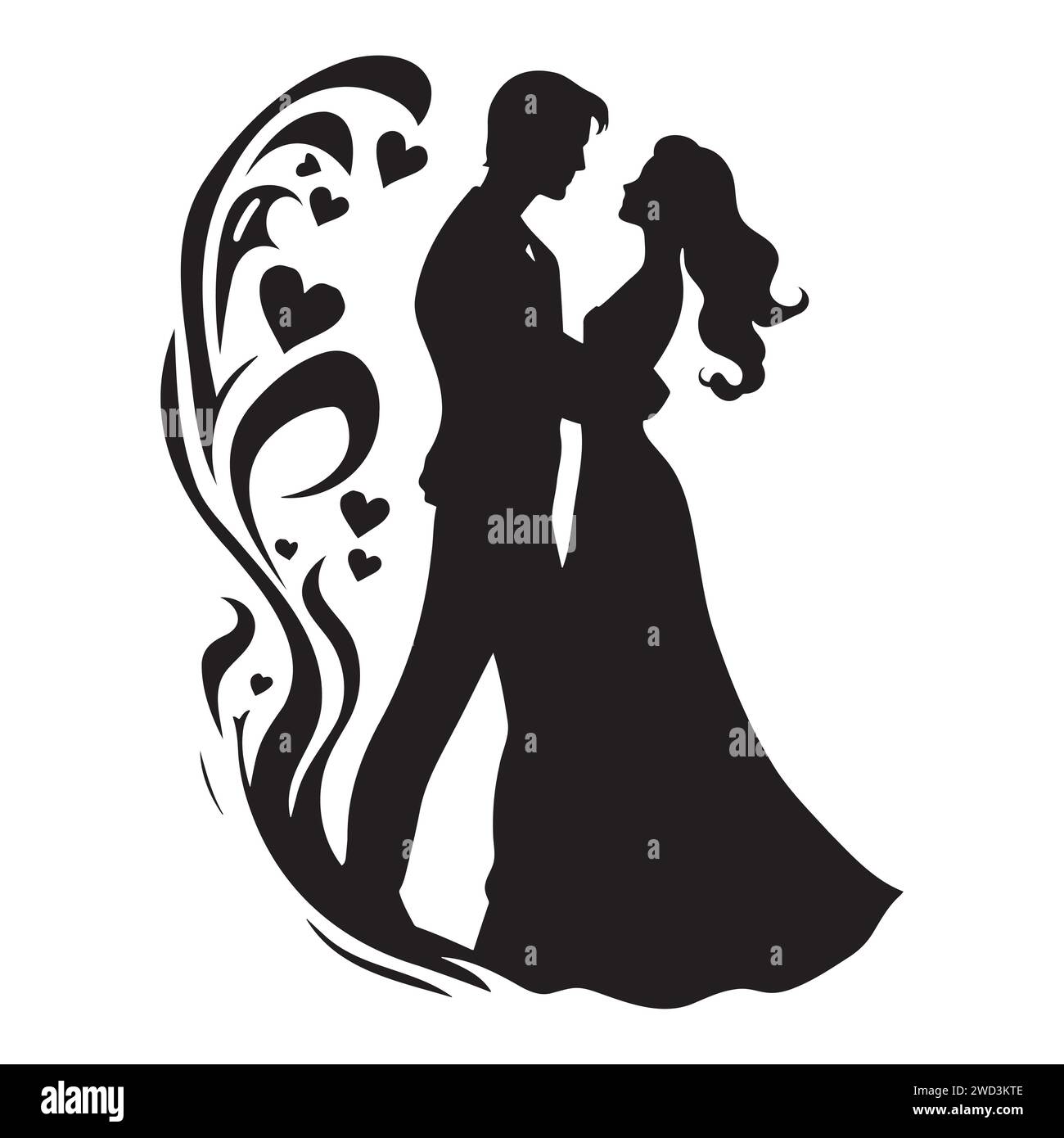 disegno in bianco e nero di una coppia innamorata. San Valentino Illustrazione Vettoriale